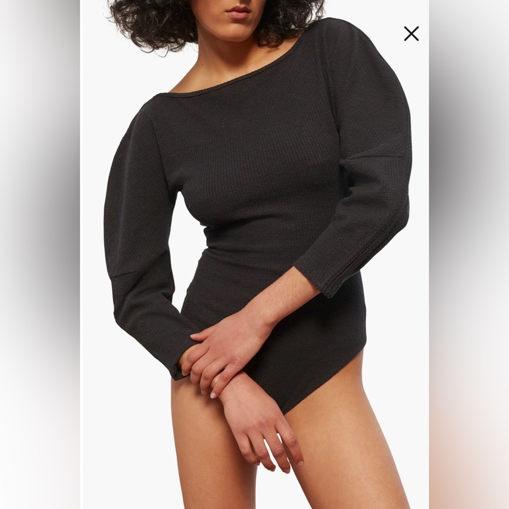 Mara Hoffman black boatneck bodysuit with leg of mutton sleeves new with tags